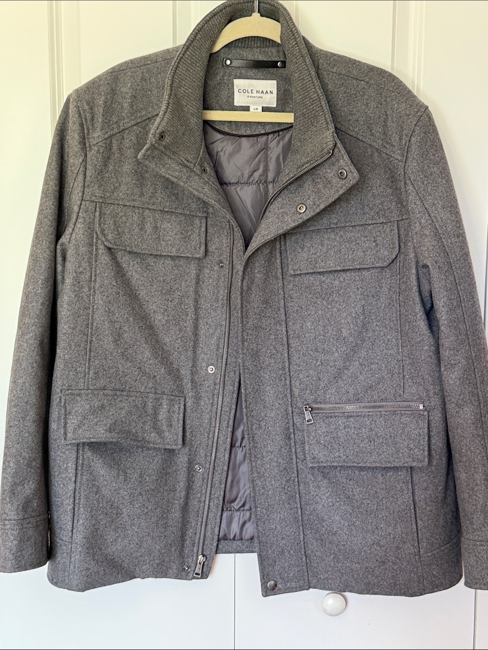 Cole Haan Gray Wool-Blend Insulated Coat